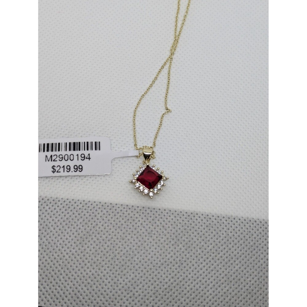 Womens Brand new (W/ Tag) Fine Red Halo Cz Corundum Pendant W/ 16-18in. Chain - Picture 8 of 12